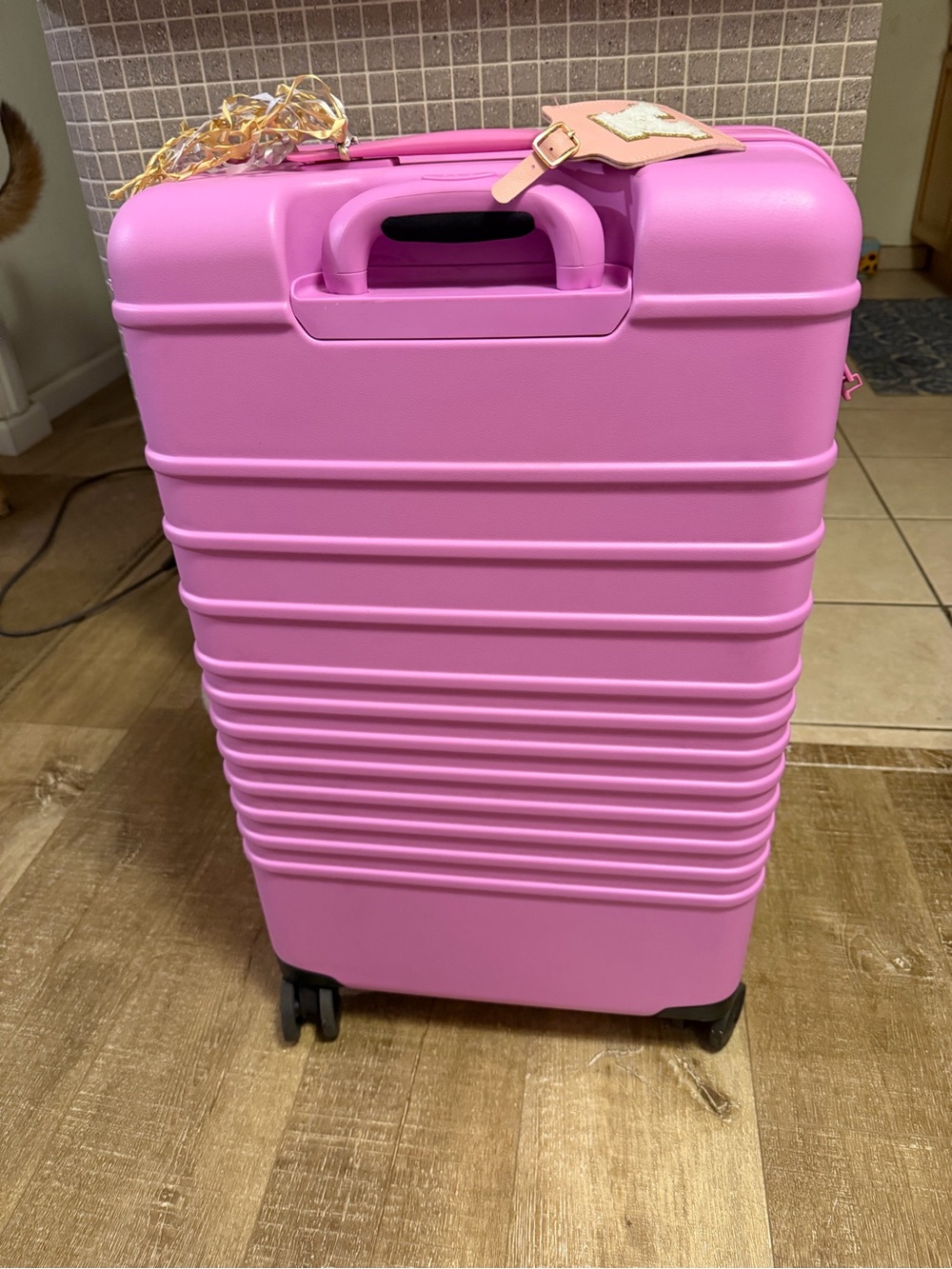 BEIS Pink Hardshell medium checked Rolling Suitcase